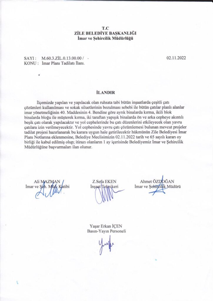 İmar Planı Tadilatı İlanı 02.11.2022