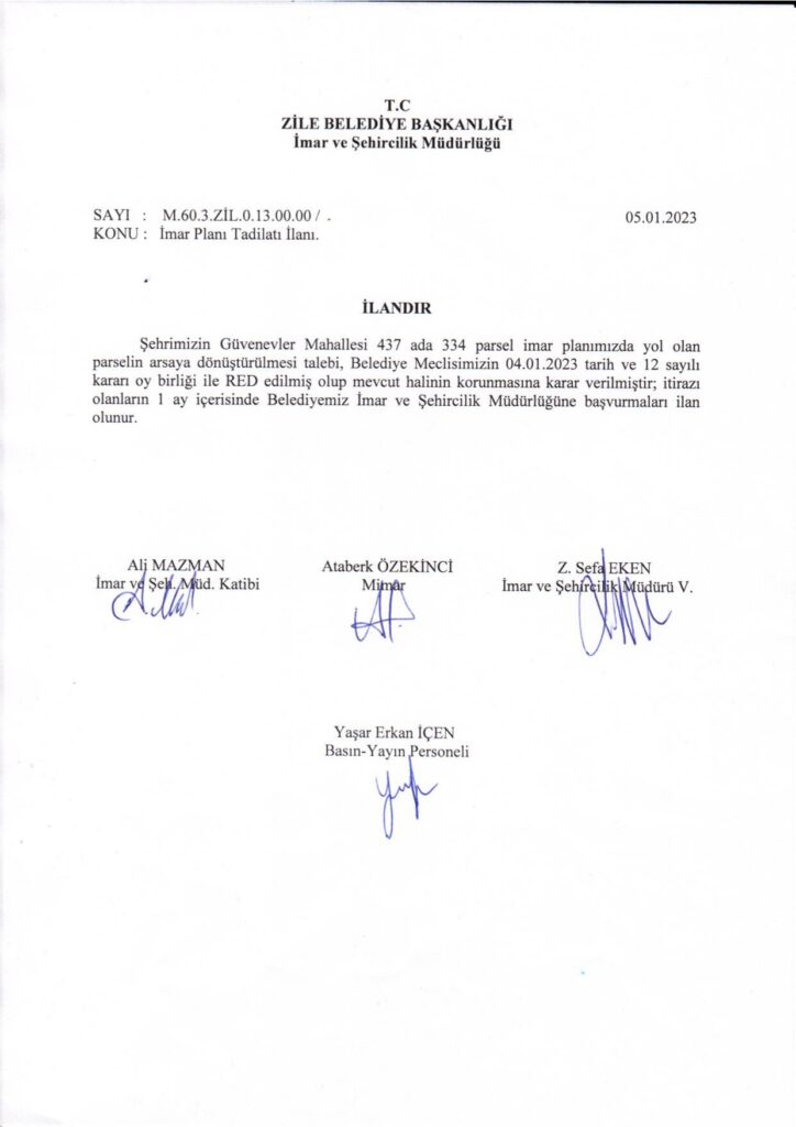 İmar Planı Tadilatı 05.01.2023