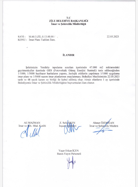 İmar Planı Tadilatı 22.05.2023