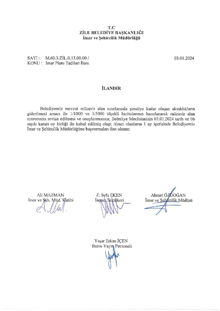 İmar Plan Tadilatı 03.01.2024