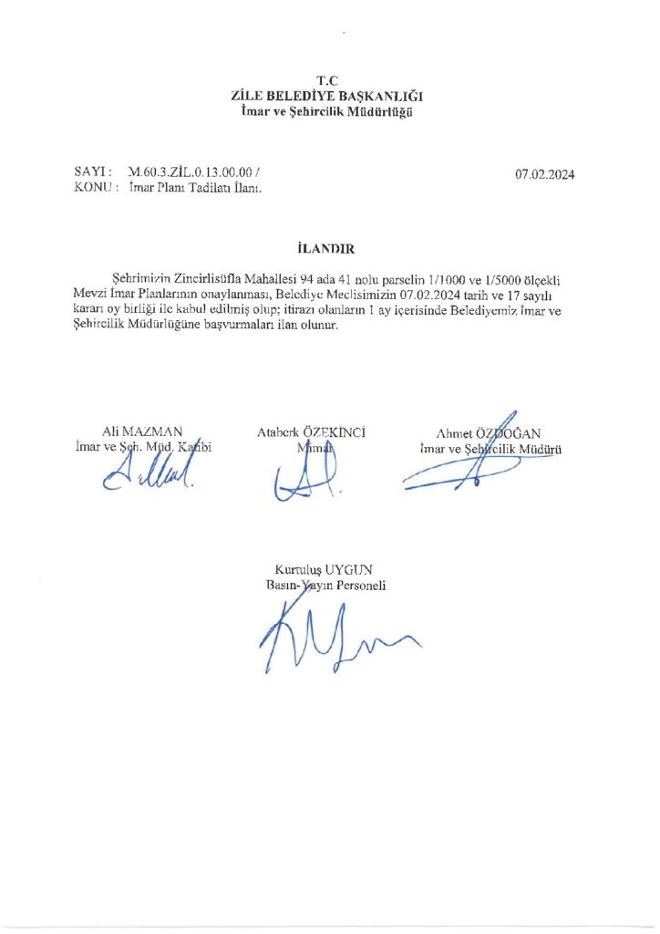 İmar Plan Tadilatı 07.02.2024
