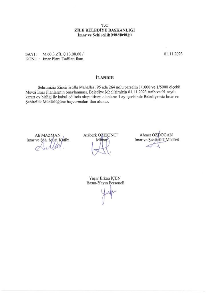 İmar Plan Tadilatı 01.11.2023