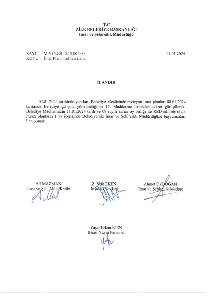 İmar Plan Tadilatı 11.01.2024 