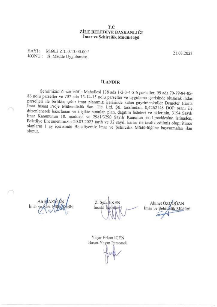 21.03.2023 Tadilat İlanı