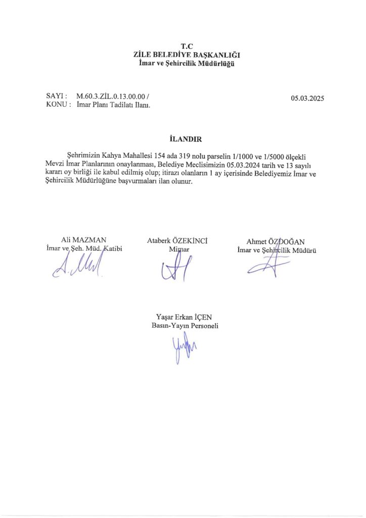 İmar Planı Tadilatı İlanı 05.03.2025
