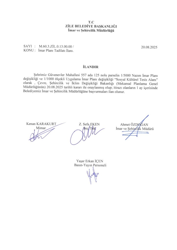 Çevre Şehircilik ve İklim Değişikliği Bakanlığı (Mekansal Planlama Genel Müdürlüğü) İlanı 20.08.2025