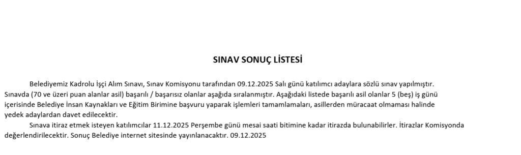 SINAV SONUÇ LİSTESİ