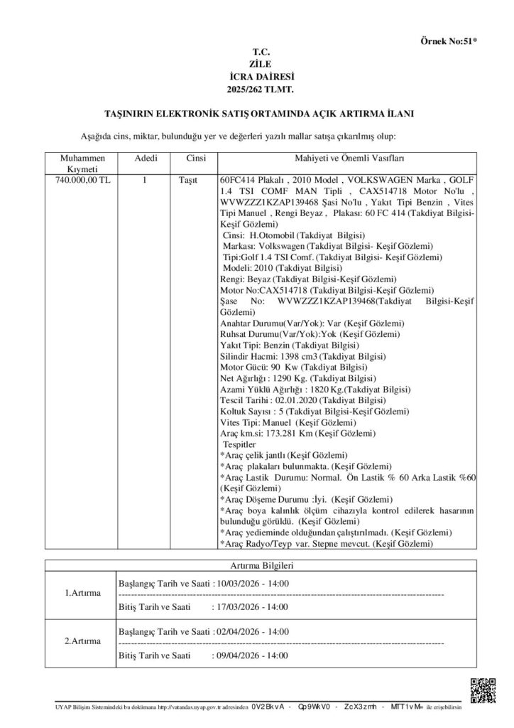 TAŞINMAZIN ELEKTRONİK SATIŞ ORTAMINDA AÇIK ARTIRMA İLANI